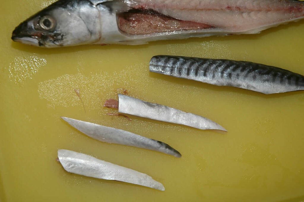 Mackerel strips for garfish